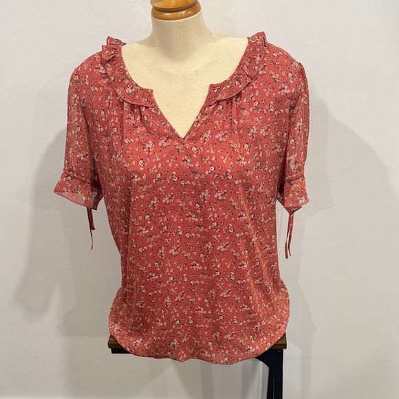 Tamara H Tops - Tamara H. Ruffle Floral Blouse - pink